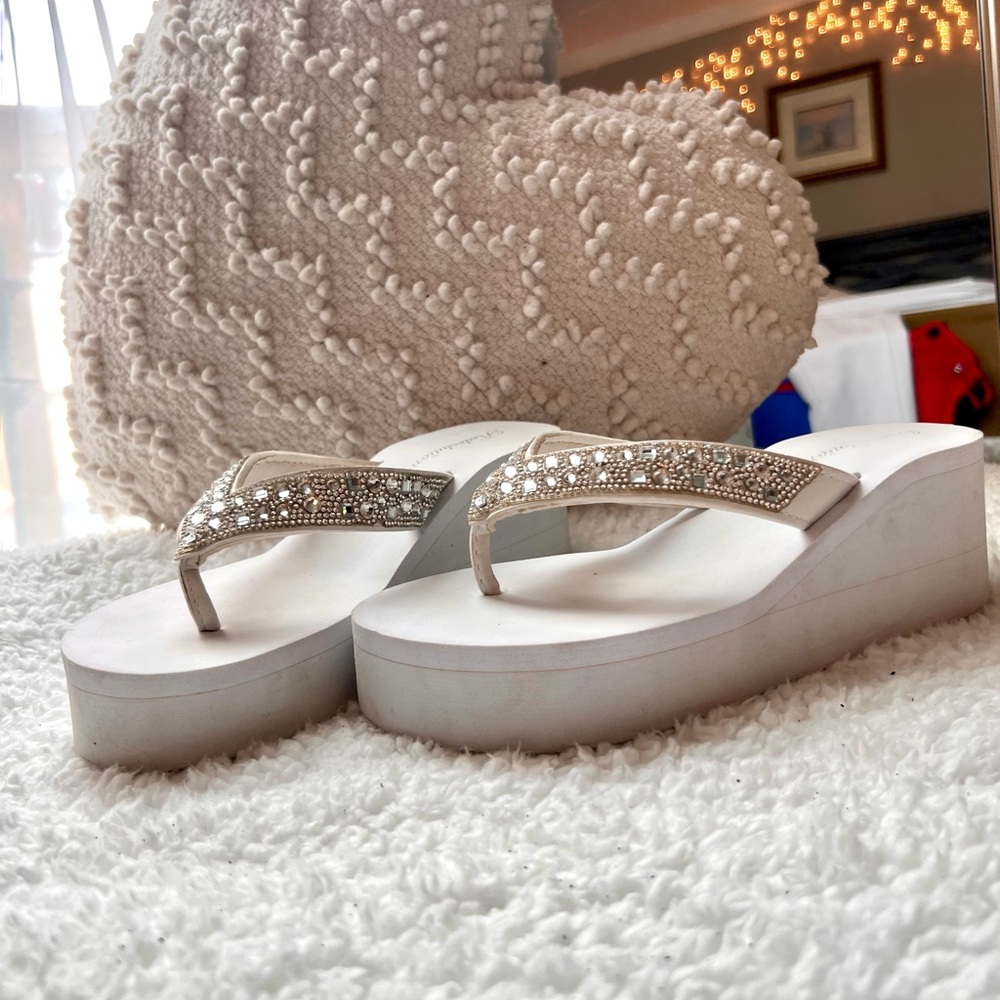 White Sparkle Wedge Flip Flops